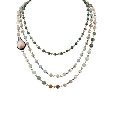 Imagem de MINACHI Colar Boho de várias camadas com contas de pedra verde, colar de corrente de contas feito à mão, joia hippie vintage para mulheres