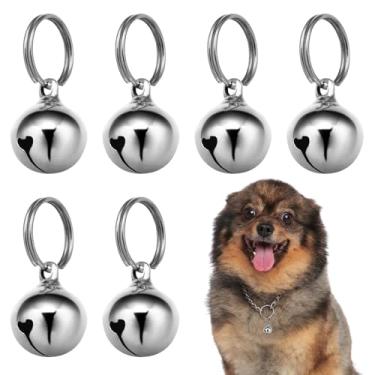Imagem de SHINEOFI 6 peças de sino de coleira de cachorro: Sinos de metal para animais de estimação de 16 mm com chaveiro, coleiras de jingle para gatos pequenos, prata