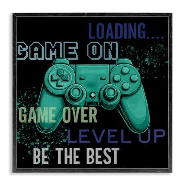Imagem de Stupell Industries Game On Level Up Controller Arte giclée emoldurada preta, design por Kim Allen, 17 x 17