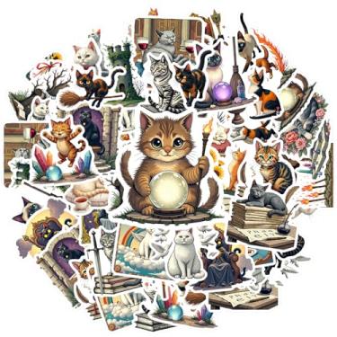 Imagem de 50 peças de adesivos engraçados de gatos mágicos fantasia Halloween natureza brinquedo colorido adesivo de PVC para telefone faça você mesmo, laptop, scrapbook, bicicleta, mala, telefone, bagagem