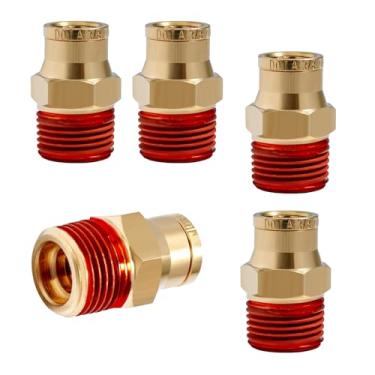 Imagem de QITUO 1/4 Latão Push to Connect Fittings 1/10.2 cm OD x 1/10.2 cm NPT Rosca macho Aprovado DOT Freio a Ar Conexão Rápida Kit de Suspensão de Linha de Ar para Reboques de Caminhão e Sistema de Ar 2