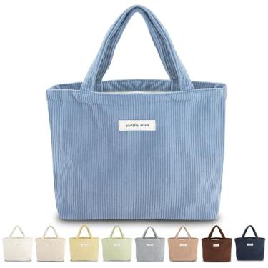 Imagem de Sminra Bolsa pequena de veludo cotelê bíblia mini bolsa casual diária feminina bonita estética, Azul-celeste