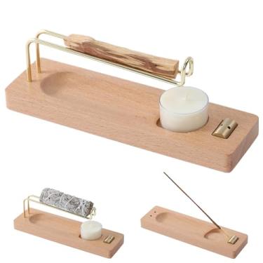 Imagem de Reyife Suporte de incenso 4 em 1 para queimar palo santo e palitos de sálvia e varas de incêndio, palo santo de madeira queimada de longa duração e tigela para queimador de sálvia para meditação de