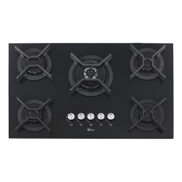 Imagem de Cooktop 5 Bocas Gas Bivolt Vidro Preto 73x46cm - Fischer
