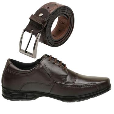 Imagem de Kit Sapato Confort Ortopédico Social De Couro Cinto Largo 100 Couro 50