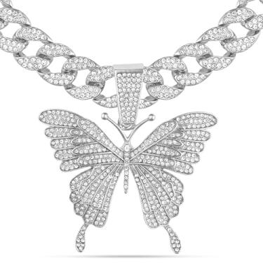 Imagem de ICEDTAG Pingente feminino de borboleta rosa banhado a ouro 14K com zircônia cúbica 5A+ em camadas, gargantilha de 40,6 cm, joia de diamante de laboratório, Small, Latão, Zircônia cúbica