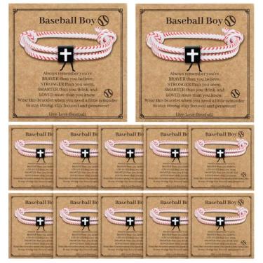 Imagem de 12 pulseiras esportivas de beisebol, softball, basquete, presentes para equipe, acessórios de pulseira de softball, corda ajustável, pulseira de cruz de Jesus, presente religioso cristão para amigos