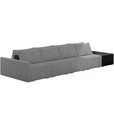 Imagem de Sofá Ilha Modular Para Sala 392cm Com Puff Dublin K01 Bouclê Cinza E Sintético Preto - Lyam Decor