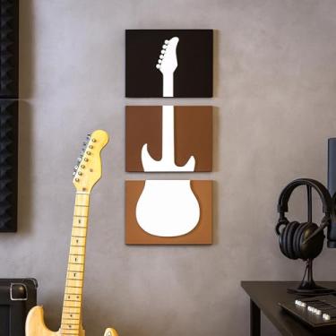 Imagem de Kit 3 Quadros Decorativos Rock Guitarras para estúdios de música em MDF(Kit Marrom)