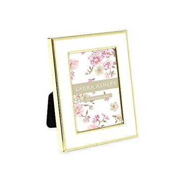 Imagem de Laura Ashley Moldura esmaltada branca 2x3, borda de metal dourado com cavalete, para bancada, bancada, exibição de mesa, estante, mesa, decoração de parede, galeria de fotos (2x3, branco com ouro)