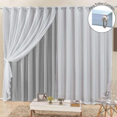 Imagem de Cortina Para Trilho Comum Elegance 4,00M X 2,50M Cinza Tecido Semi Blackout