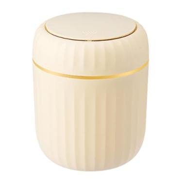 Imagem de WeiLaiKeQi Lixeira pequena de mesa para reciclagem com tampa, dispensador moderno de lixo para, dormitório, mesa de escritório e penteadeira, Amarelo