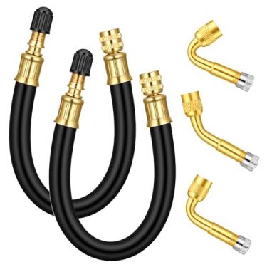Imagem de Lusofie Extensão de válvula de pneu, 2 peças extensor de válvula de pneu flexível de 20 cm com 3 peças de latão 45 90 135 graus Schrader adaptador de extensão de haste de válvulas para trailers