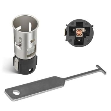 Imagem de CyperFair 2 peças 2 peças soquete de isqueiro de carro, substituição de ajuste exato para 25776667 J42059 25774623, acessórios de tomada elétrica com ferramenta de desmontagem, compatível com modelos