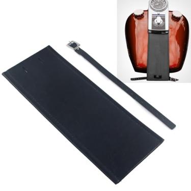 Imagem de FINMOKAL Painel de tanque de gás de couro PU para motocicleta com alça compatível com modelos Harley Pre 1999 com tanque dividido e traços inferiores quadrados, preto