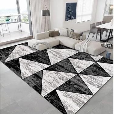 Imagem de Tapete Veludo, B138 Moderno com Triangulos Geometricos em tons de preto, branco e cinza mesclado3d 2,00x2,40 Indiano Antiderrapante