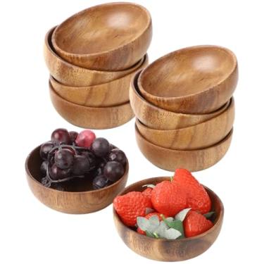 Imagem de OMISTAR 10 tigelas de madeira de acácia para alimentos, conjunto de tigelas pequenas de madeira de 10 cm, tigelas de servir estilo japonês para salada, sobremesa, lanches, feitas à mão com superfície
