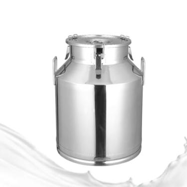 Imagem de Lata de leite de aço inoxidável de 5 litros, sem costura, balde de leite com alça recipiente líquido para casa, fazenda, transporte