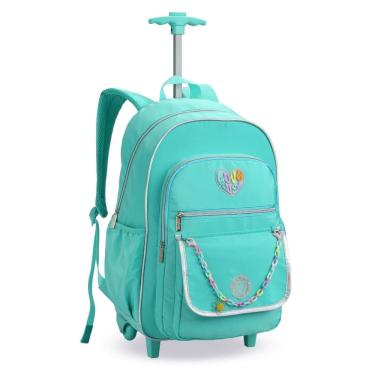 Imagem de Mochila Escolar com Rodas 4 Divisórias Chaveiro Resistente Tendência Kawaii Juvenil Volta as Aulas