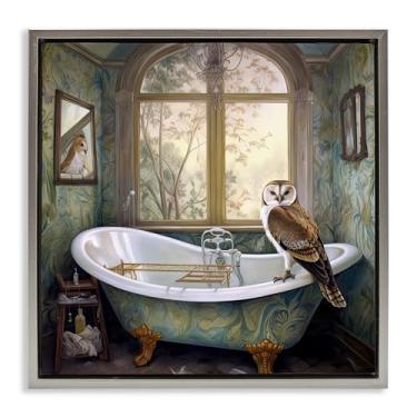 Imagem de Stupell Industries Arte de parede em tela flutuante com moldura dourada de coruja com estampa paisley, design de Sasha, 63 x 63 cm