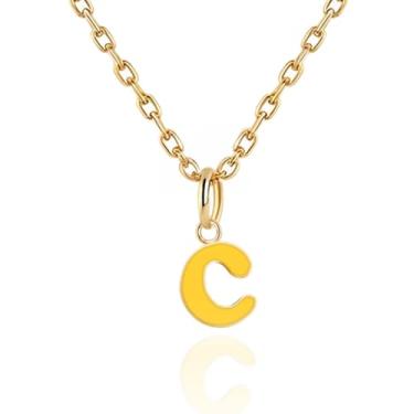 Imagem de Colares com inicial feminina, banhado a ouro 14K com letra A-Z com esmalte colorido, corrente ajustável de 45,7 a 50,8 cm - Presentes de Dia dos Namorados para ela, presentes de aniversário, presentes