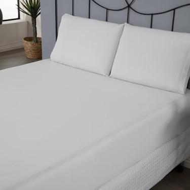 Imagem de Jogo de Lençol Casal Padrão, Percal 180 Fios, 3 Peças, Algodão e Poliéster, com Elástico, 188x138x30cm, 2 Fronhas 70x50cm (Branco)