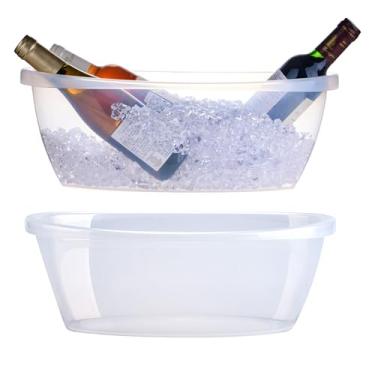 Imagem de AiSmRu Pacote com 2 baldes de gelo grandes para festas, refrigerador de vinho champanhe de plástico oval de 5 L, balde de refrigerador de cerveja, banheira de bebidas para Mimosa Bruch, suprimentos de