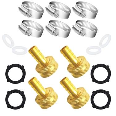 Imagem de AMZDIAI Adaptador de mangueira de jardim de latão, farpa de 5/20.3 cm e conector fêmea GHT de 3/10.2 cm, suporte de alta pressão resistente, resistente a ferrugem e corrosão (4 peças)