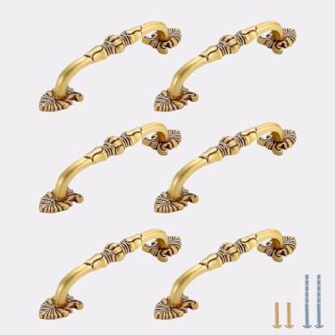 Imagem de Evionlin 9,6 cm 6 peças puxadores de porta de armário e guarda-roupa de cobre estilo chinês dourado, puxadores de gaveta pequenos