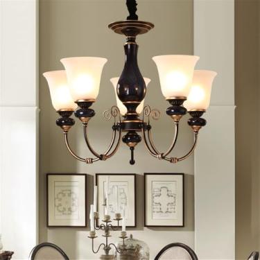 Imagem de Lustre de luxo europeu para sala de estar, estilo retrô americano, em cerâmica, para restaurante, quarto, escritório, hotel, casa de campo ou café, com 5 lâmpadas LED.