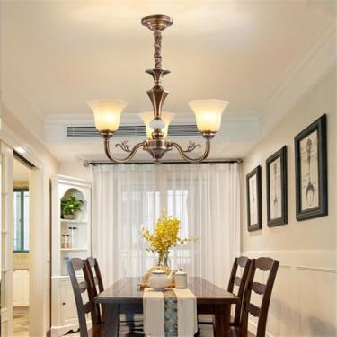 Imagem de Lustre americano de latão com LED, estilo europeu, luxuoso, para sala de estar, restaurante, quarto, villa, hotel, loja de roupas, luminária pendente (E 3 lâmpadas)
