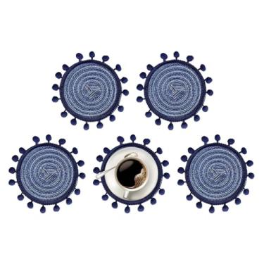 Imagem de Porta-copos Absorventes - 5 Peças Boho Anti-derrapante Moderno - Descansos De Copos De Algodão Tecido Para Bebidas - Para Chávena Caneca Garrafa Prato Sala Quarto Cozinha Bar Natal