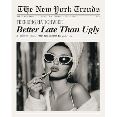 Imagem de TINAZG QWIE Arte de parede de capa de jornal retrô, pôster de beleza preto e branco 20 x 25,4 cm, impressão estética vintage moderna para penteadeira, decoração de quarto ou quarto