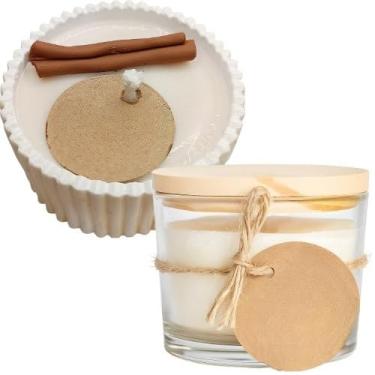 Imagem de Vela Aromática Lavanda Perfumada Artesanal Vegetal Vaso de Gesso Vasinho(1 Lavanda + 1 Canela (100g))