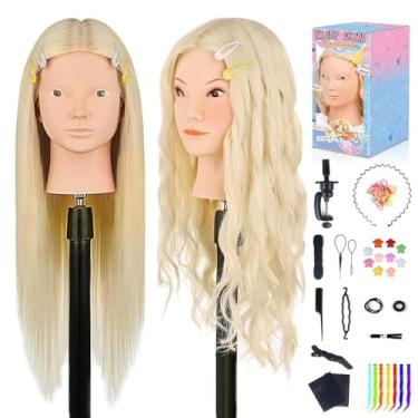 Imagem de Cabeça de manequim de 66 a 71 cm com 80% de cabelo real – Cabeça de boneca de treinamento de cosmetologia para penteados, tranças e prática de maquiagem – sem maquiagem