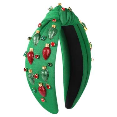Imagem de JERTOCLE Faixa de cabeça de Natal para mulheres, lâmpada de Natal com nó vermelho de cristal, faixa de cabelo para festas de fim de ano, acessórios de cabelo, presente (lâmpada 2)