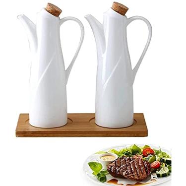 Imagem de 3FLQOOPP Barcos de mesa de cerâmica dispensador de azeite de oliva de porcelana pote de garrafa molho de soja vinagre tempero pode derramar à prova de vazamento à prova de poeira utensílios de cozinha