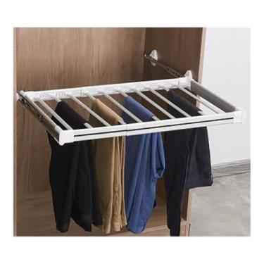 Imagem de Suporte de calça ajustável para armário que economiza espaço com cabides de largura ajustável para guarda-roupa de vestiário de quarto (branco grande)
