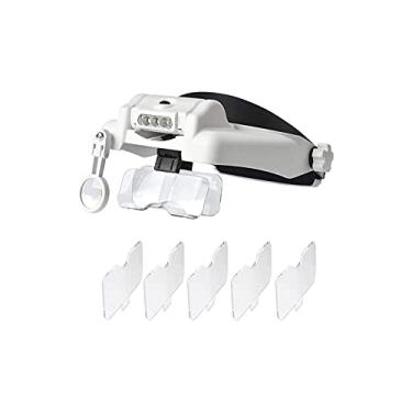 Imagem de KUYBTU Lupa de cabeça, lupa montada na cabeça, luz de LED, mãos livres, lupa iluminada - Zoom de 1X a 3,5X e lente 8X com 5 lentes destacáveis - cabeça montada