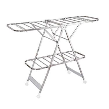 Imagem de Suporte para lavanderia, secador de roupas, arejadores de roupas com 4 rodas, 2 suportes dobráveis para secagem de roupas, secador de ar alado, multifuncional, suporte leve