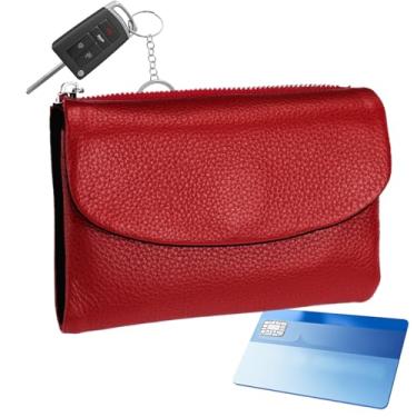Imagem de Carteira feminina pequena – bolsa feminina de couro artificial, organizador fino de grande capacidade para mãe, adolescentes, namorada, bolso para dinheiro, pequeno troco, Vermelho, Refer to