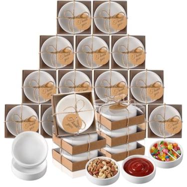 Imagem de Honeydak Conjunto de 18 tigelas redondas de 7,5 cm branco redondo pequeno prato de cerâmica tempero tigela de molho de soja com caixa de cartão para lembrancinha de casamento, aniversário, chá de