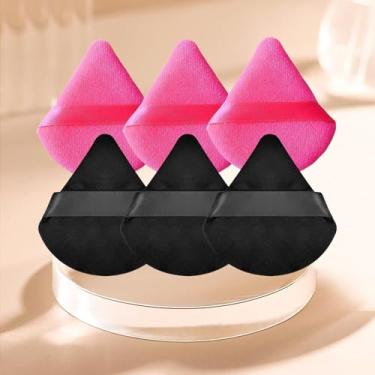 Imagem de Conjunto de 6 peças de pó de triângulo macio, puffs de pó para rosto, esponjas de maquiagem para base, adequado para ferramentas de maquiagem cosmética líquida e creme (preto + rosa vermelho)