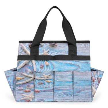 Imagem de Bolsa de madeira para jardinagem de praia com alça e 10 bolsos espaçosos, organizador de transporte, caixa de ferramentas de armazenamento resistente ao desgaste e reutilizável para jardim ao ar livre