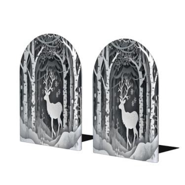 Imagem de Suporte para livros de madeira grande com alce animal cinza suporte de livros decorativo antiderrapante resistente para mesa de escritório em casa biblioteca de estudo escolar divisórias de livros