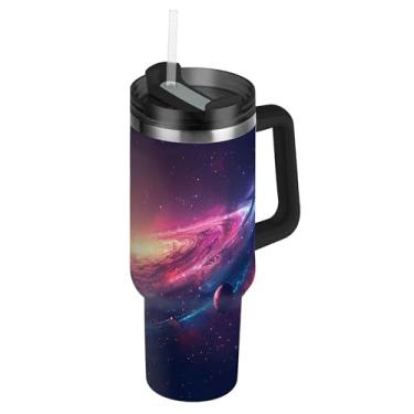 Imagem de SEHANY Copo Stars and Galaxy de 850 g com tampa e canudo, aço inoxidável de vácuo duplo isolado garrafa de água esportiva suporte para copo de café de viagem à prova de vazamento para bebida gelada