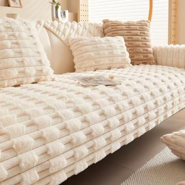 Imagem de HGTRH Capas de sofá para sofá seccional, antiderrapante, para animais de estimação, para 3 almofadas, capa de sofá de flanela de pelúcia quente, design lavável, bege, 110 x 110