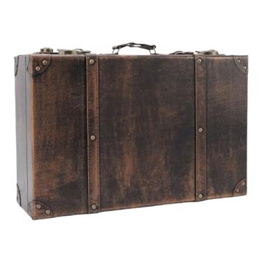 Imagem de ZJchao Caixa de Mala Vintage Estilo Viagem Armazenamento Decorativo Retro Decoração de Bagagem para Aniversário Decoração de Casamento Adereços Fotográficos Placa de Densidade Durável (Marrom)