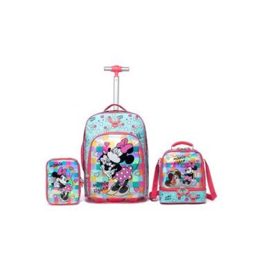 Imagem de Kit Mochila Lancheira Estojo Minnie Rodinha Infantil Escolar Resistent