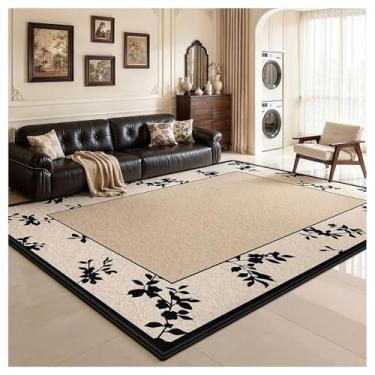 Imagem de SPXMQSS Tapetes florais laváveis, tapete vintage para sala de estar, antiderrapante, pilha baixa, não cai, fácil de limpar para sala de estar, quarto, sala de jantar, escritório em casa - bege preto B